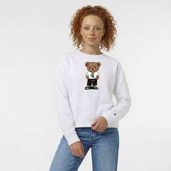 Women's Champion  White Michigan State Spartans Teddy Bear Fleece Sweatshirt