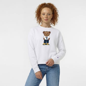 Women's Champion  White West Virginia Mountaineers Teddy Bear Fleece Sweatshirt