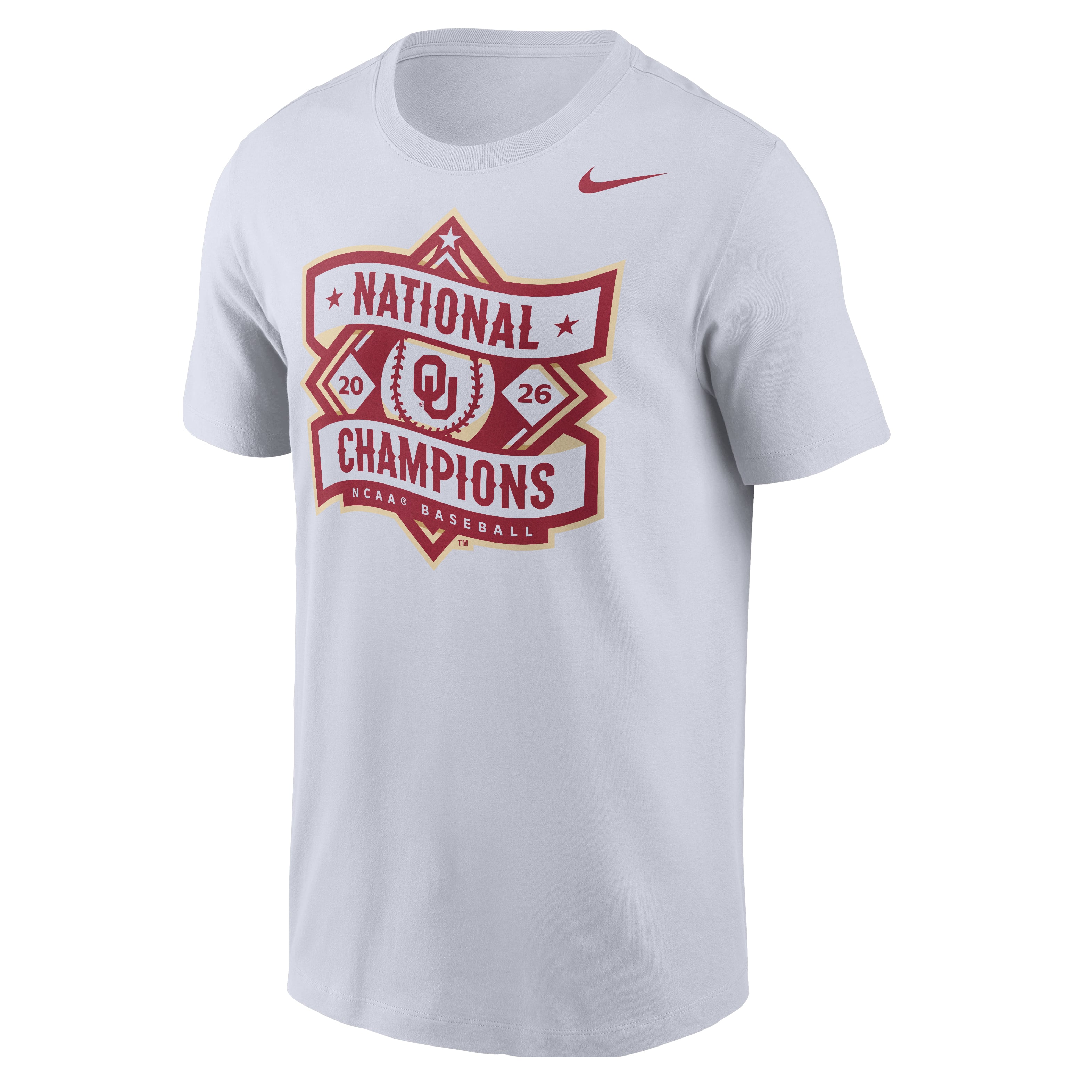 Men's Nike White Oklahoma Sooners 2026 NCAA Baseball Men's College World Series Champions Official Logo T-Shirt
