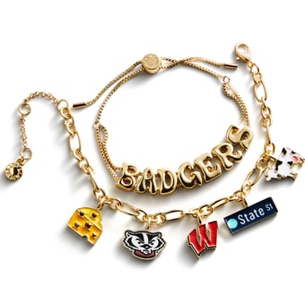 BaubleBar Wisconsin Badgers Two-Piece Delicate Charm & Slogan Bracelet Set