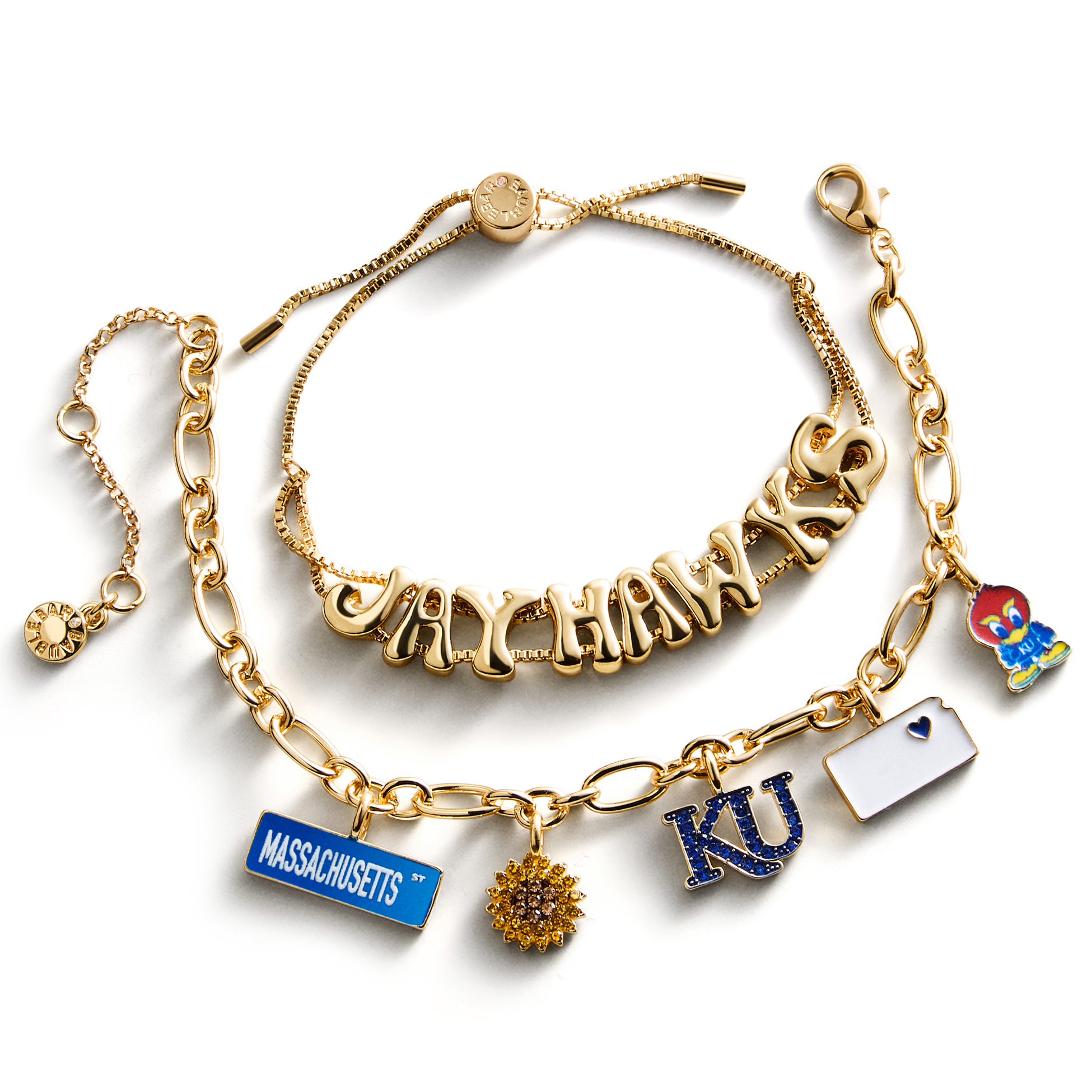 BaubleBar Kansas Jayhawks Two-Piece Delicate Charm & Slogan Bracelet Set