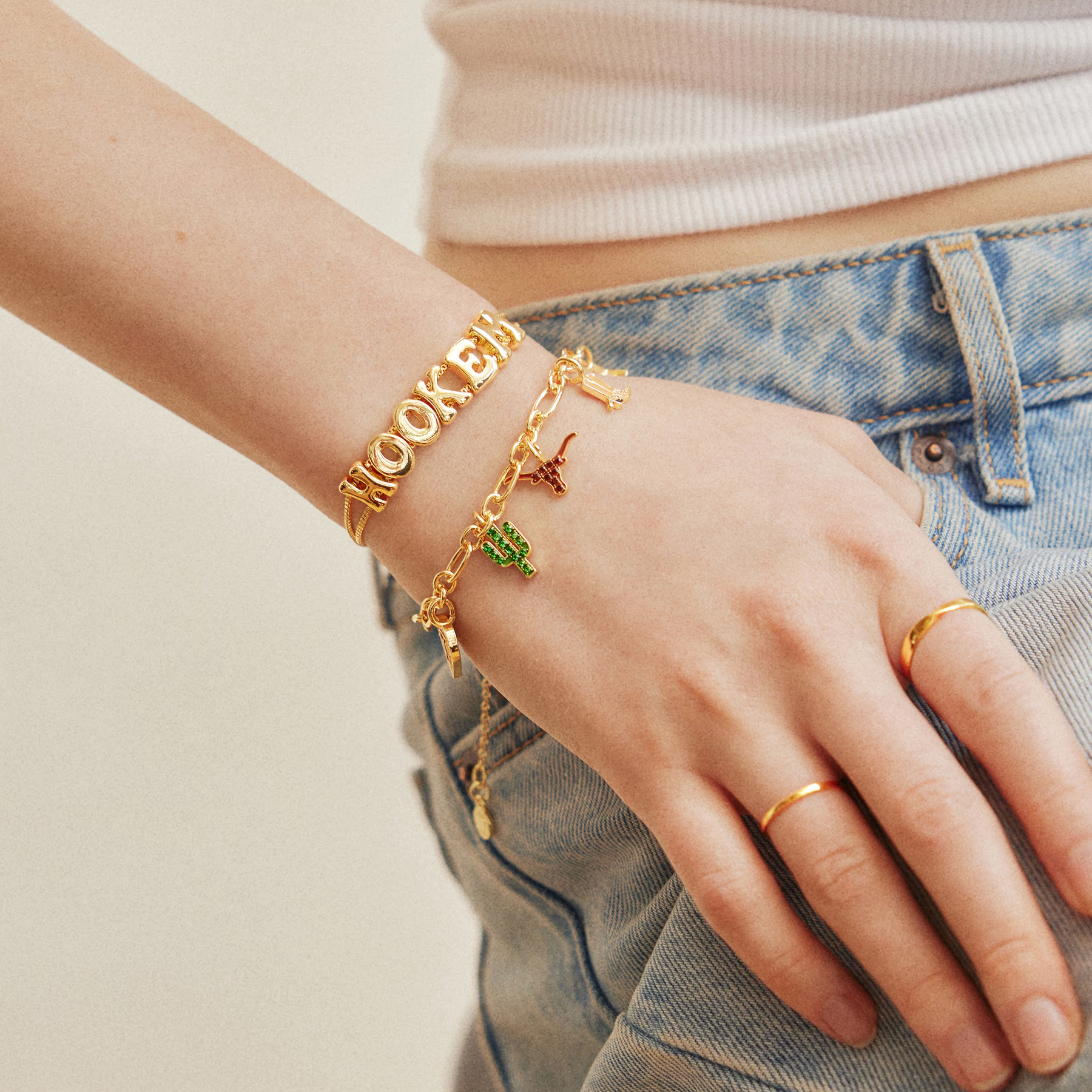 BaubleBar Texas Longhorns Two-Piece Delicate Charm & Slogan Bracelet Set