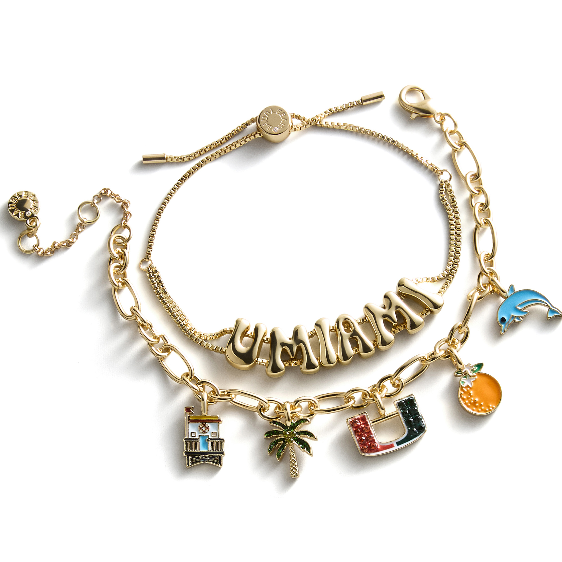 BaubleBar Miami Hurricanes Two-Piece Delicate Charm & Slogan Bracelet Set