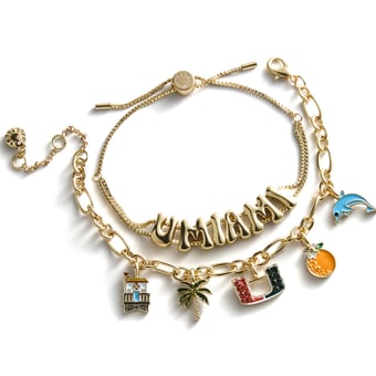 BaubleBar Miami Hurricanes Two-Piece Delicate Charm & Slogan Bracelet Set