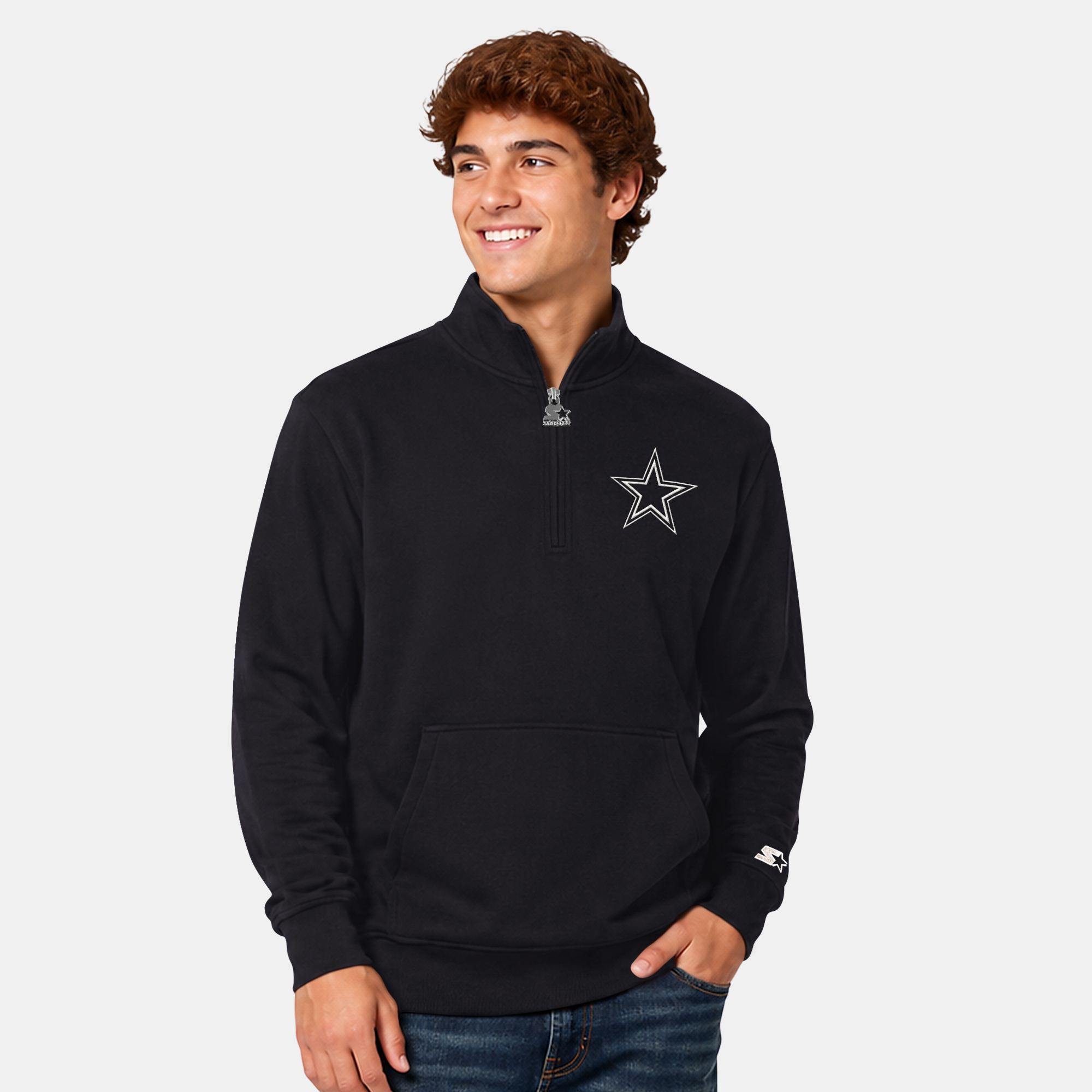 Men's Starter Black Dallas Cowboys Thursday Night Gridiron Batwing Quarter-Zip Sweatshirt