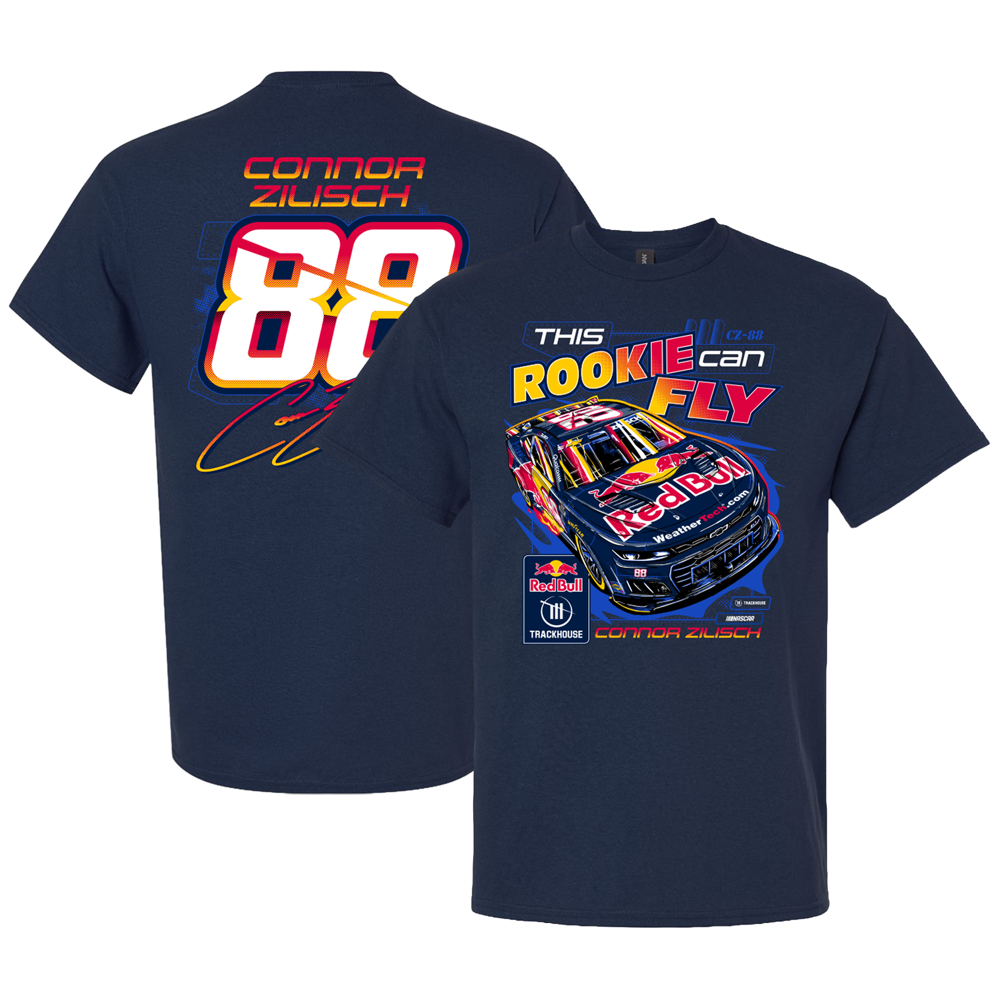 Men's Trackhouse Racing Team Collection Navy Connor Zilisch #88 Red Bull Rookie Can Fly T-Shirt