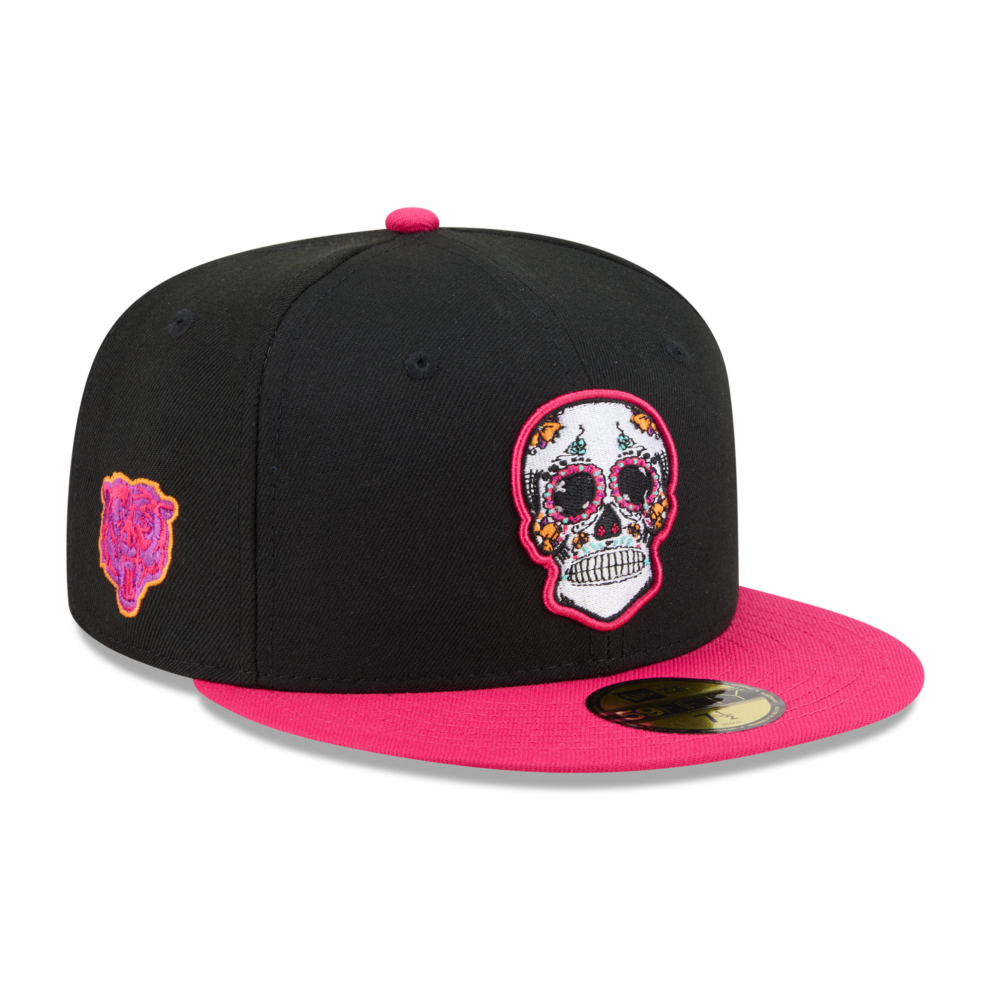 Men's New Era Black/Pink Chicago Bears Day Of The Dead 59FIFTY Fitted Hat