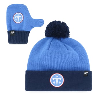 Toddler '47 Light Blue Tennessee Titans Bam Bam Cuffed Knit Hat with Pom & Mittens Set