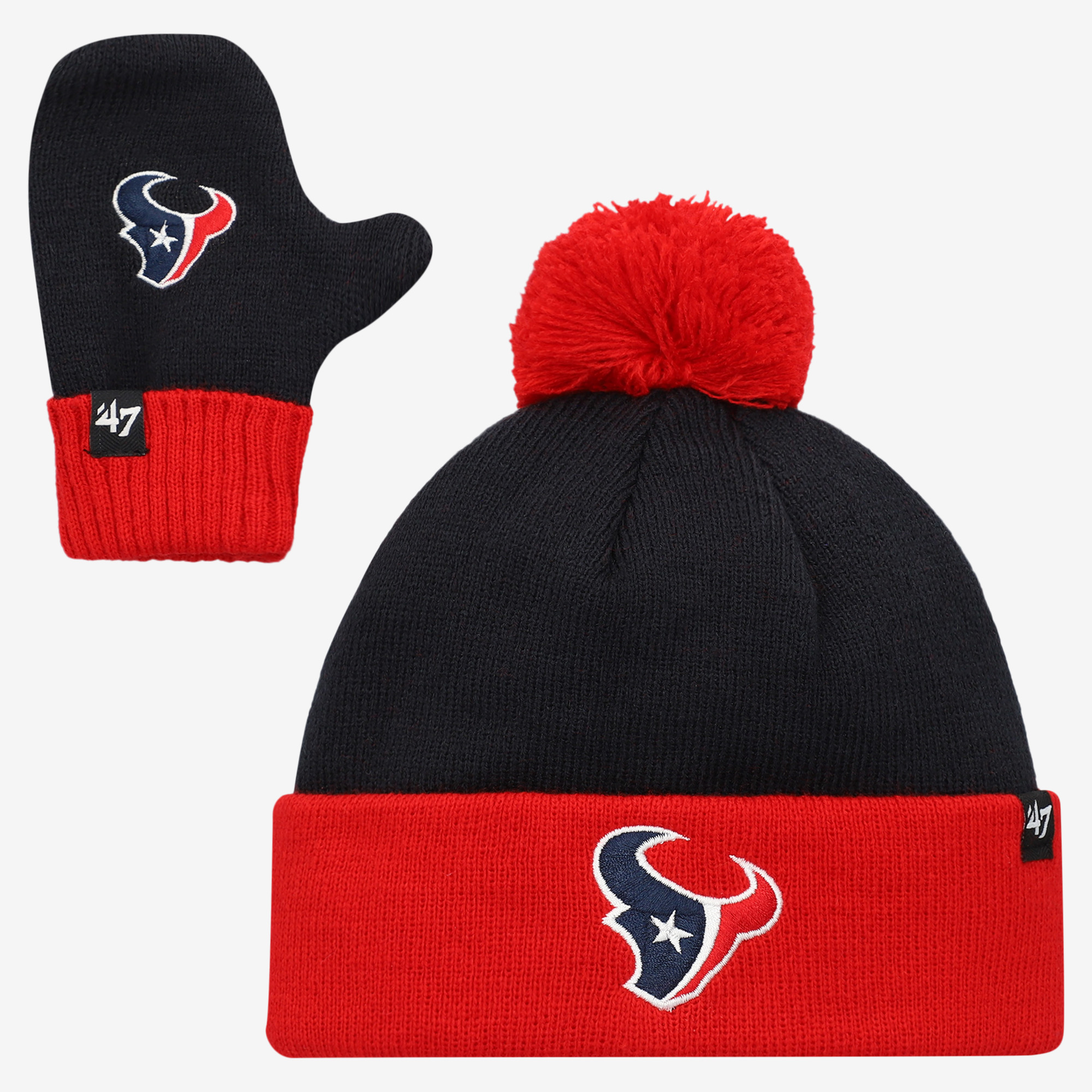 Toddler '47 Navy Houston Texans Bam Bam Cuffed Knit Hat with Pom & Mittens Set