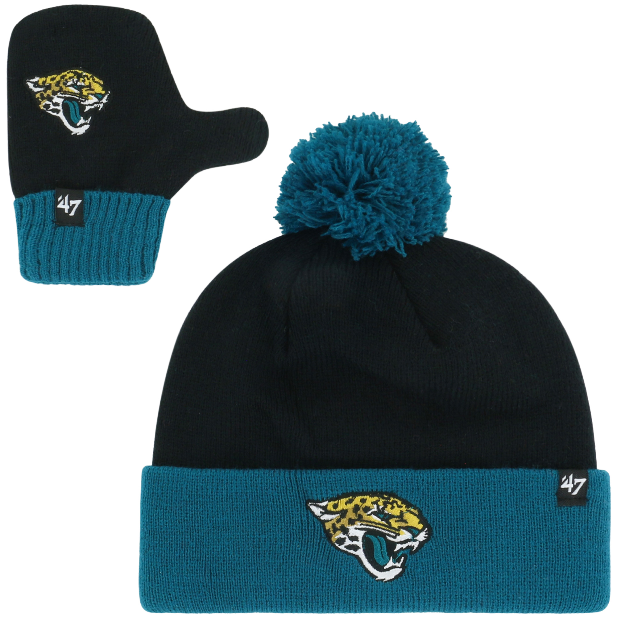 '47 Brand Toddler Black Jacksonville Jaguars Bam Bam Cuffed Knit Pom Hat & Mittens Set - Black