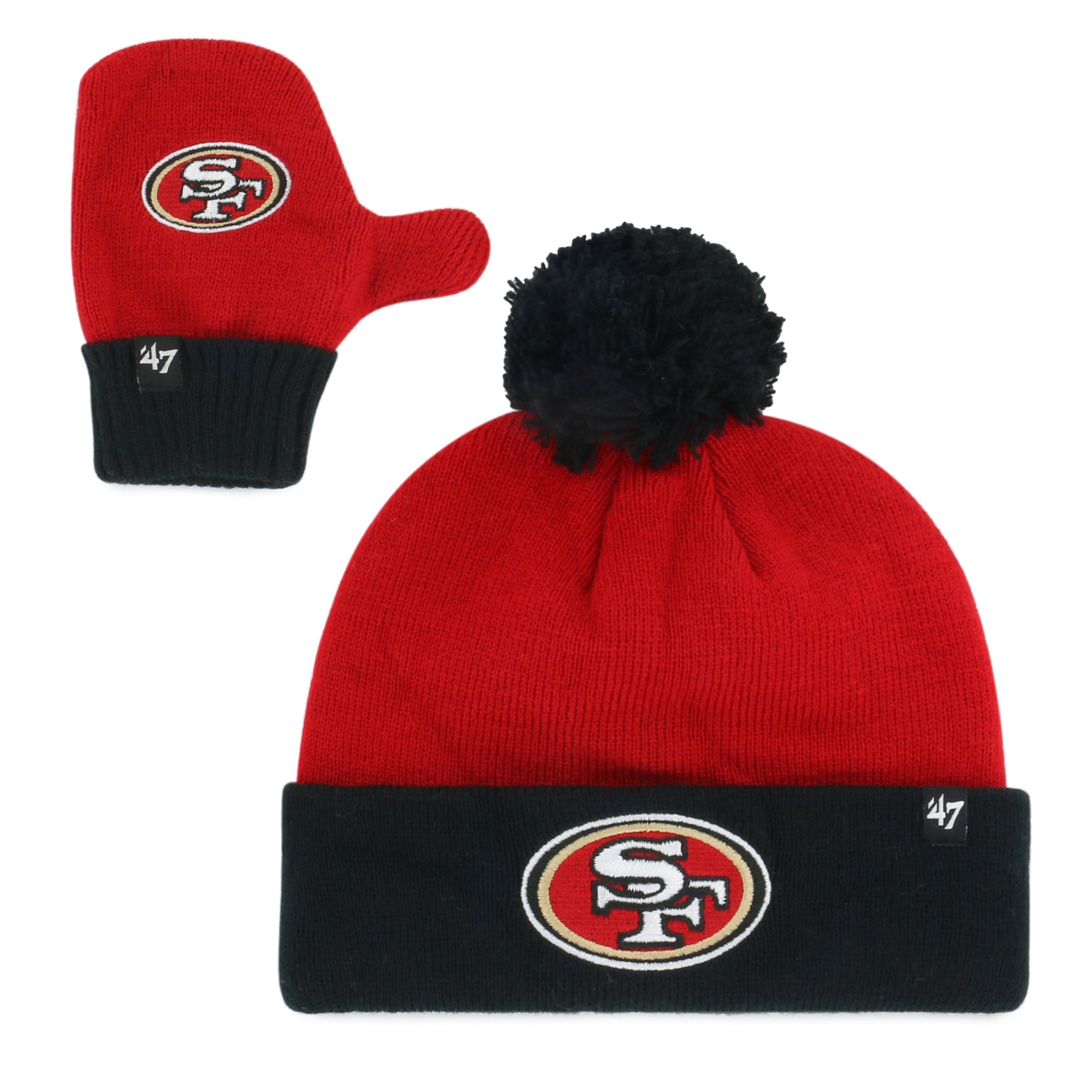Toddler '47 Scarlet San Francisco 49ers Bam Bam Cuffed Knit Hat with Pom & Mittens Set