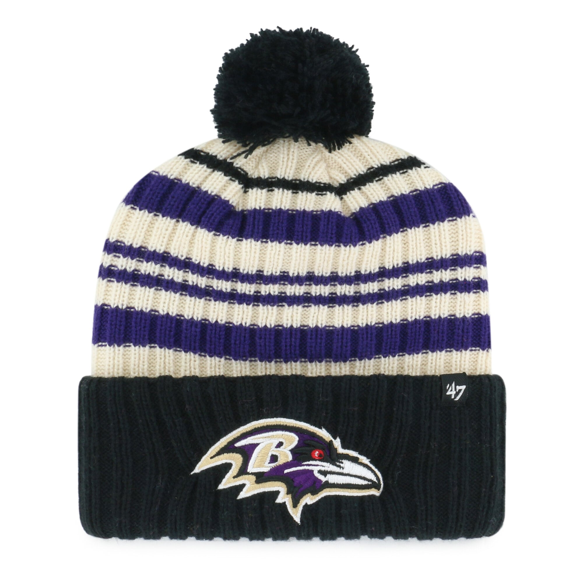 Youth '47 Black Baltimore Ravens Snow Fort Cuffed Knit Hat