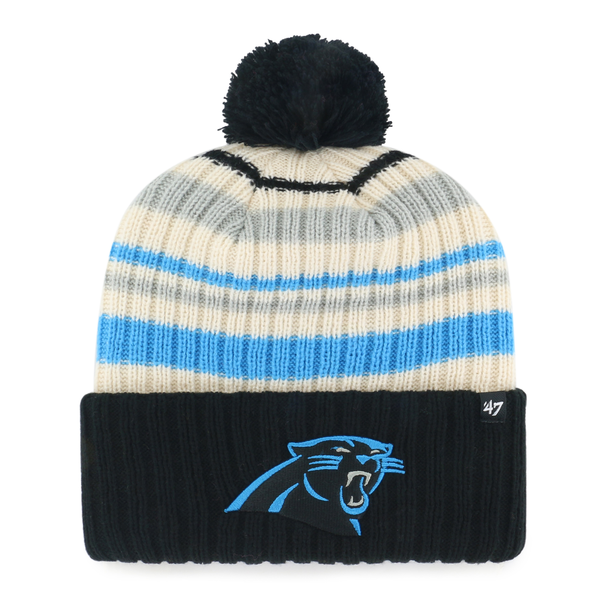 Youth '47  Black Carolina Panthers Snow Fort Cuffed Knit Hat with Pom