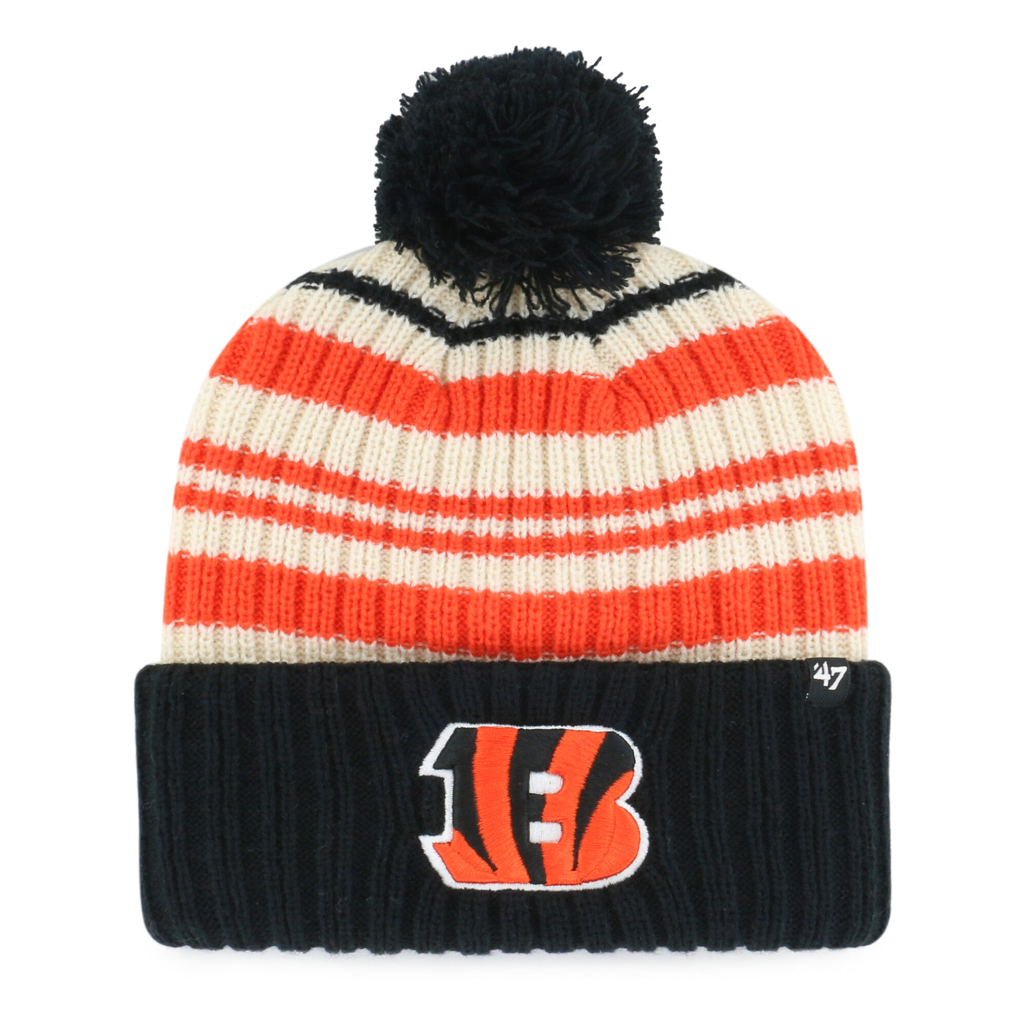 Youth '47  Black Cincinnati Bengals Snow Fort Cuffed Knit Hat with Pom