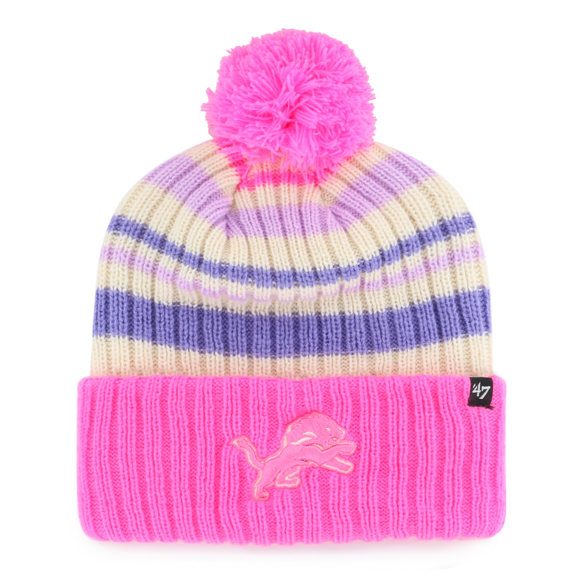 Youth '47  Pink Detroit Lions Snow Fort Cuffed Knit Hat with Pom