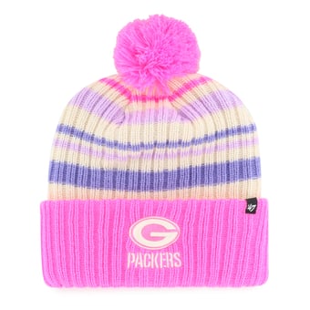 Youth '47  Pink Green Bay Packers Snow Fort Cuffed Knit Hat with Pom
