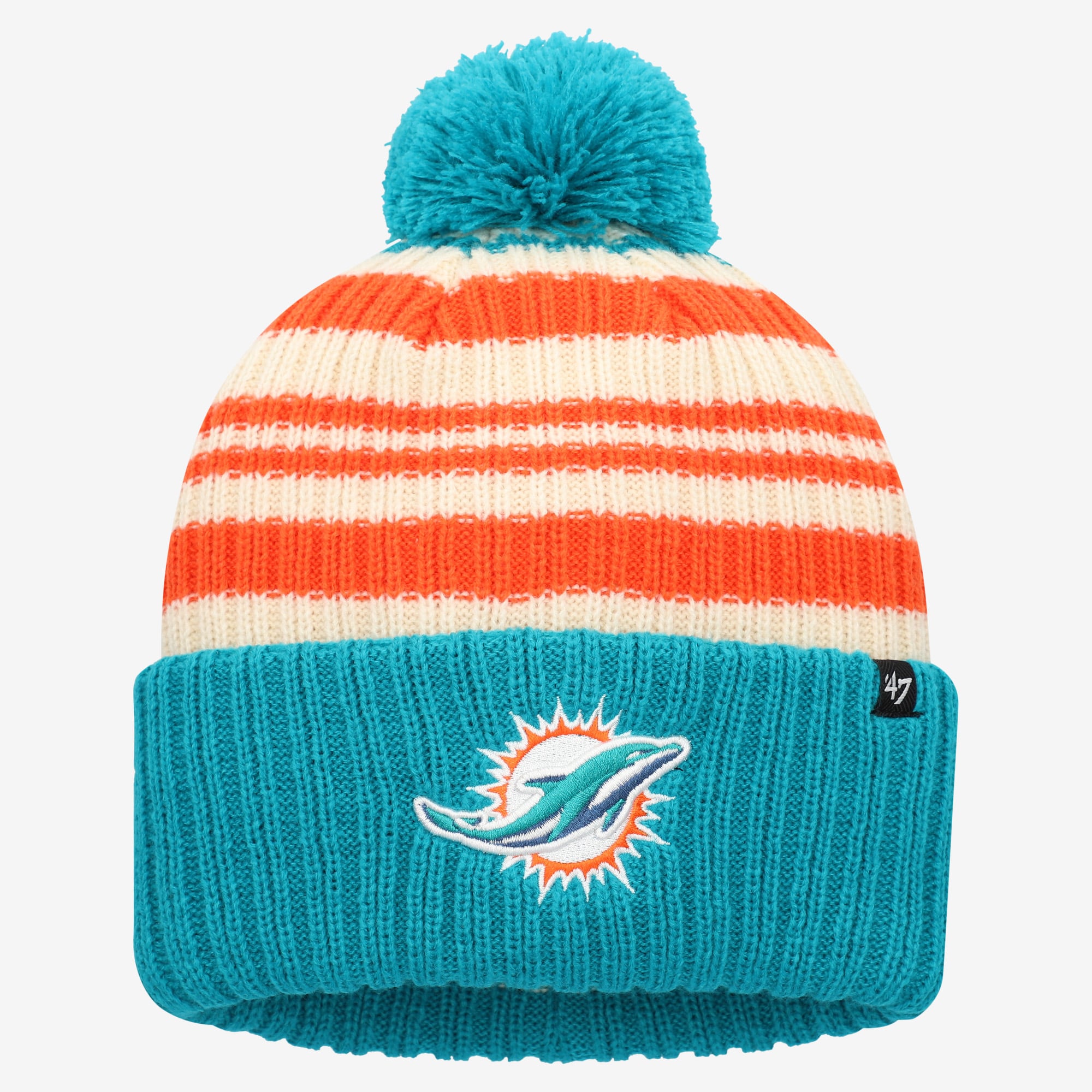 Youth '47  Aqua Miami Dolphins Snow Fort Cuffed Knit Hat with Pom