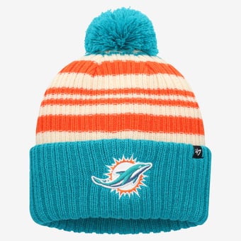 Youth '47  Aqua Miami Dolphins Snow Fort Cuffed Knit Hat with Pom