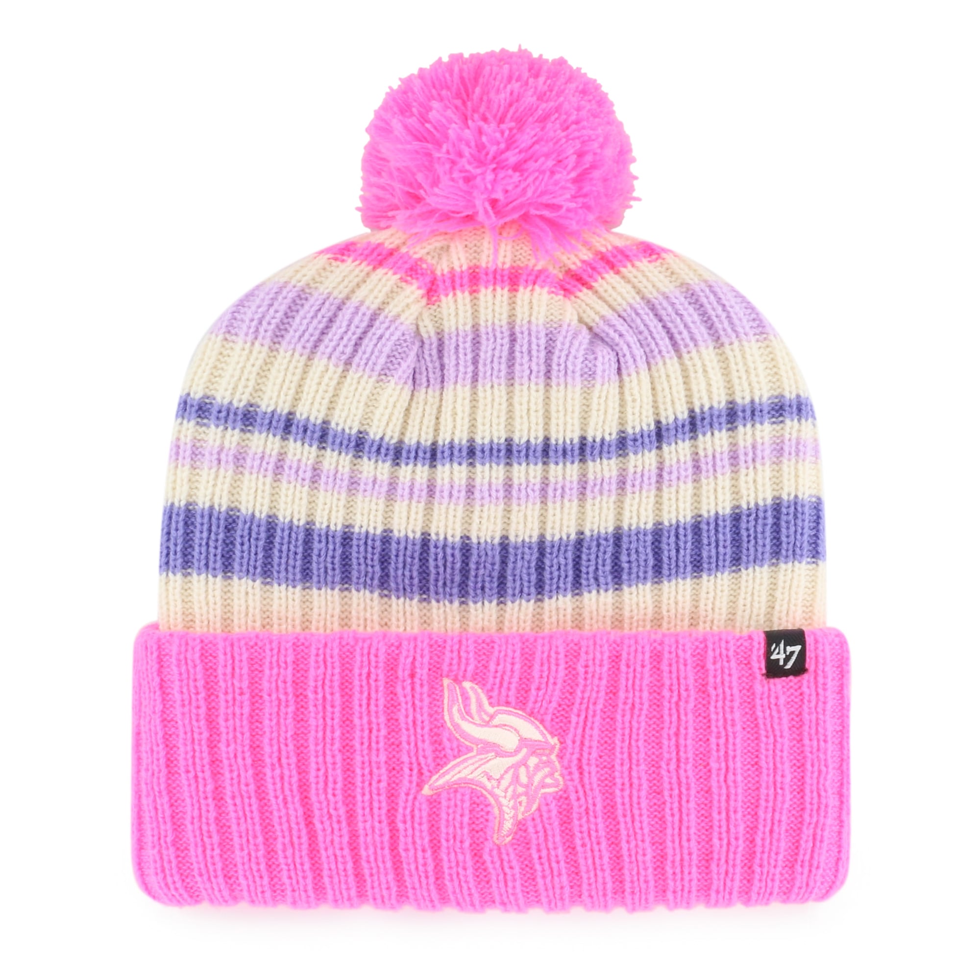 Youth '47  Pink Minnesota Vikings Snow Fort Cuffed Knit Hat with Pom