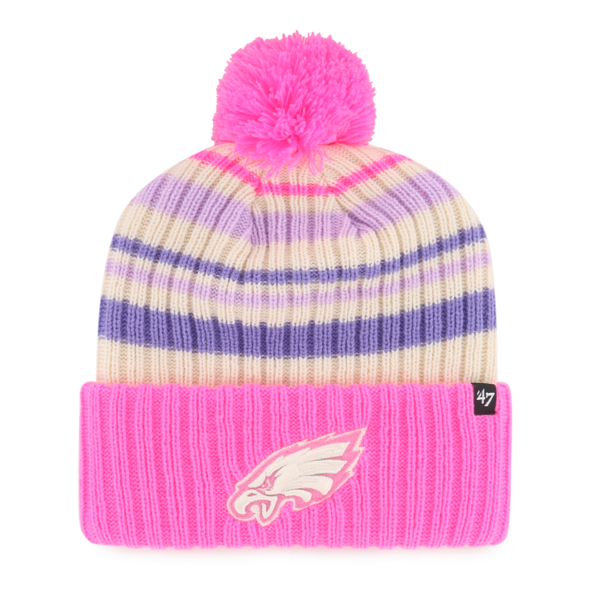 Youth '47  Pink Philadelphia Eagles Snow Fort Cuffed Knit Hat with Pom
