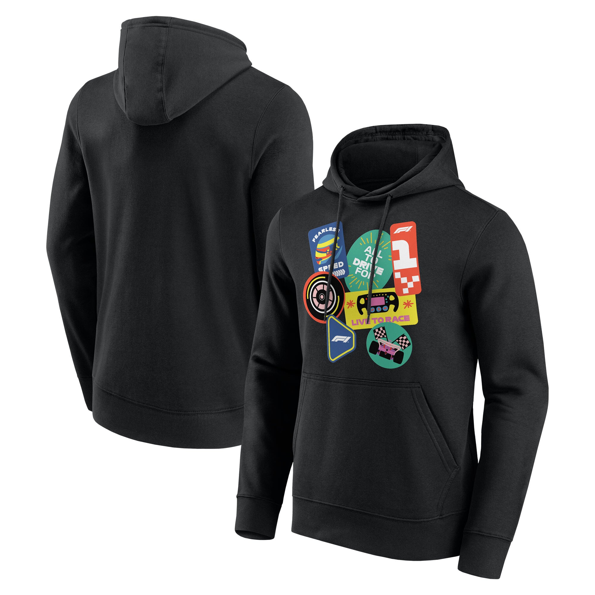 Formel-1-Sticker-Pack-Grafik-Hoodie – Schwarz – Herren