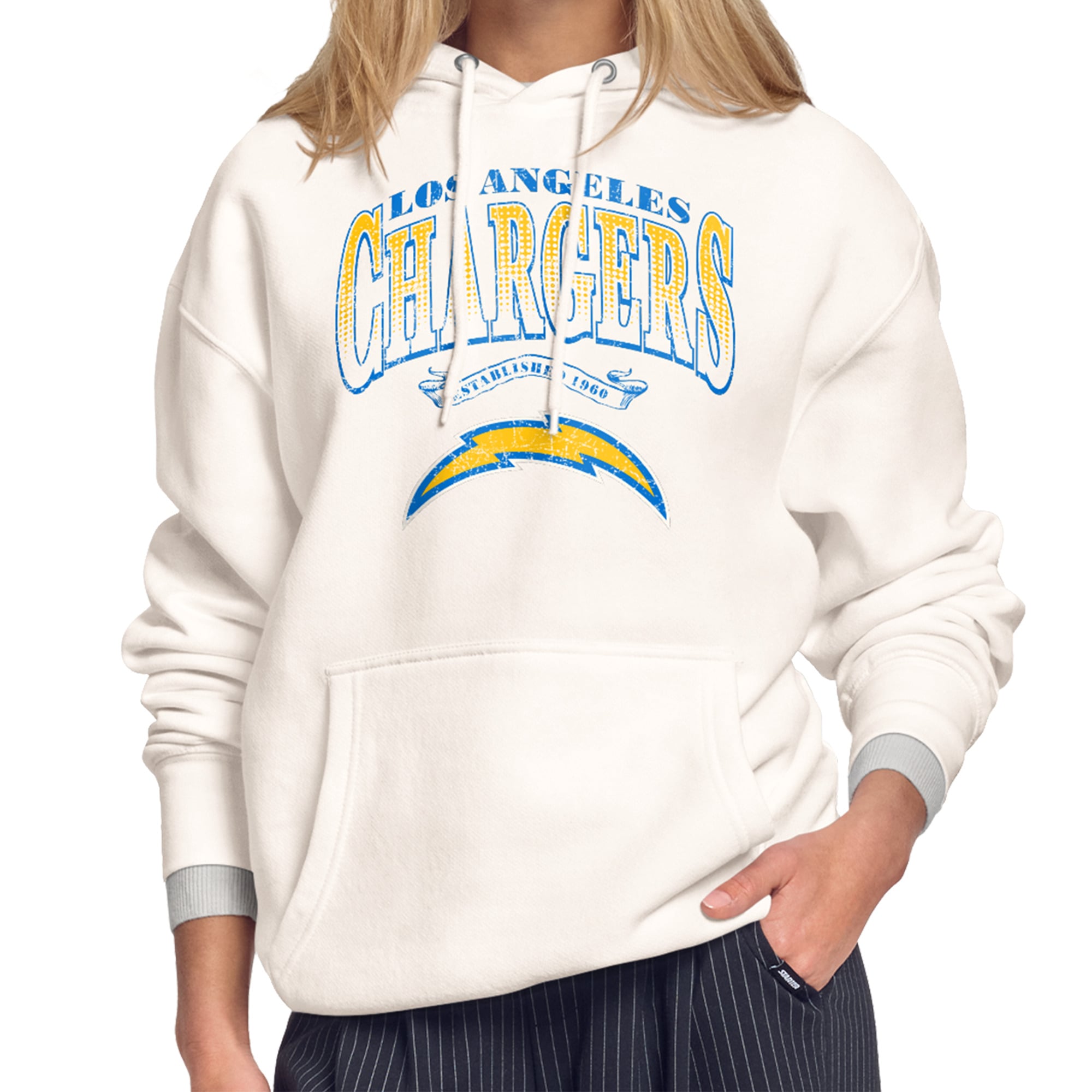 Women's Starter Cream Los Angeles Chargers Touchdown Legacy Fleece Hoodie