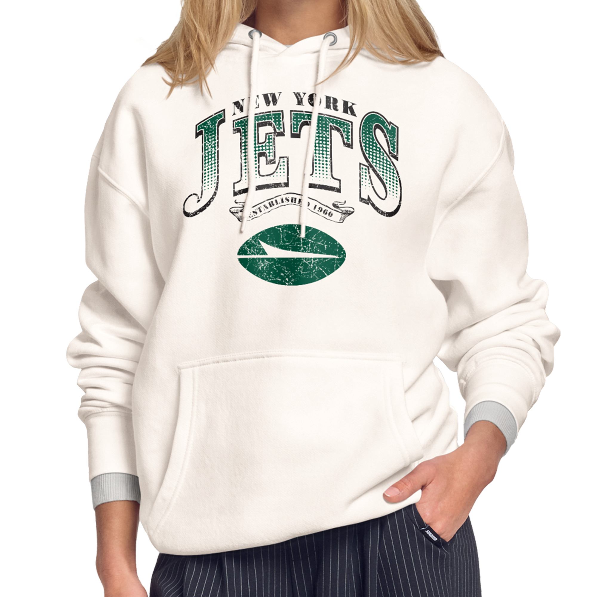 Women's Starter Cream New York Jets Touchdown Legacy Fleece Hoodie