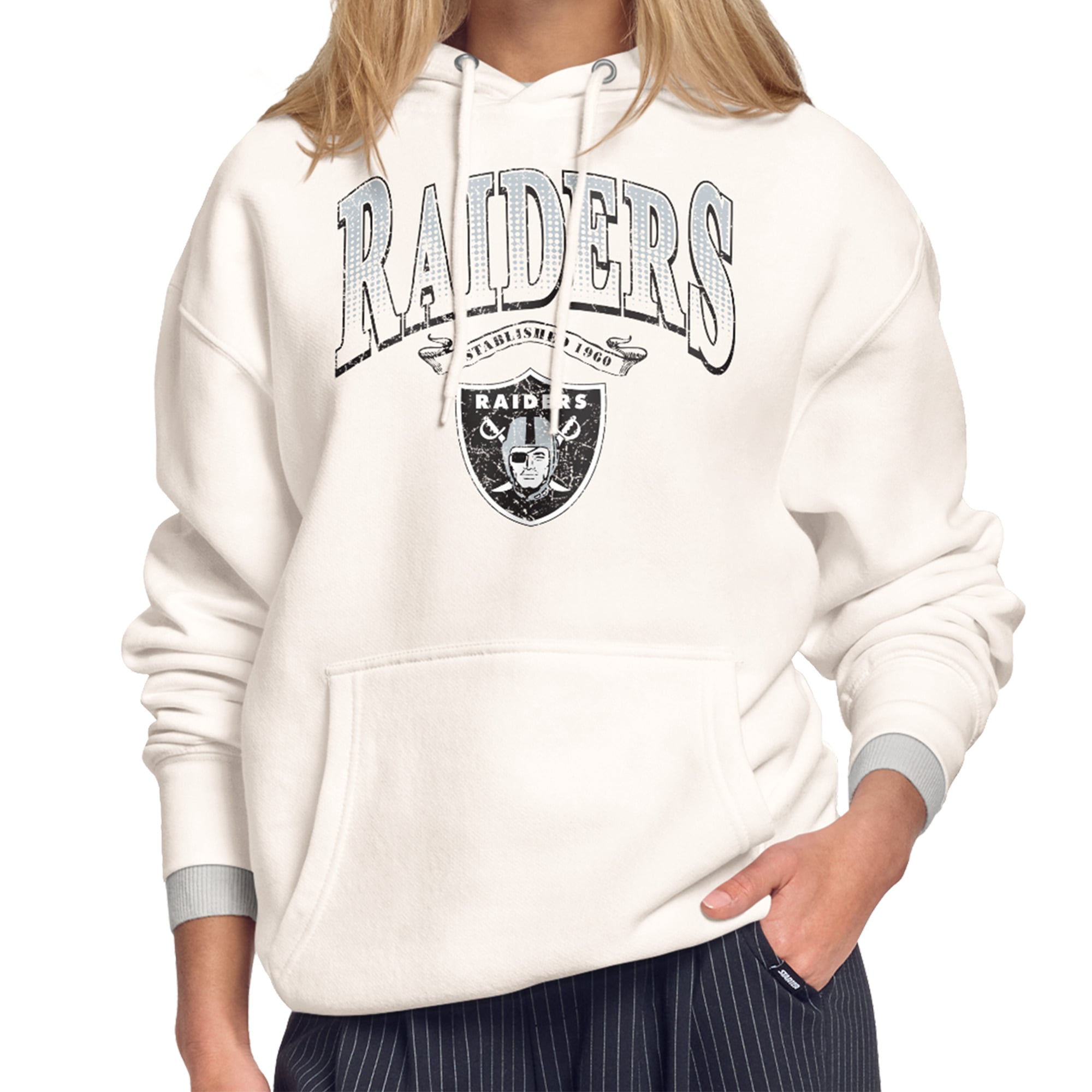 Women's Starter Cream Las Vegas Raiders Touchdown Legacy Fleece Hoodie