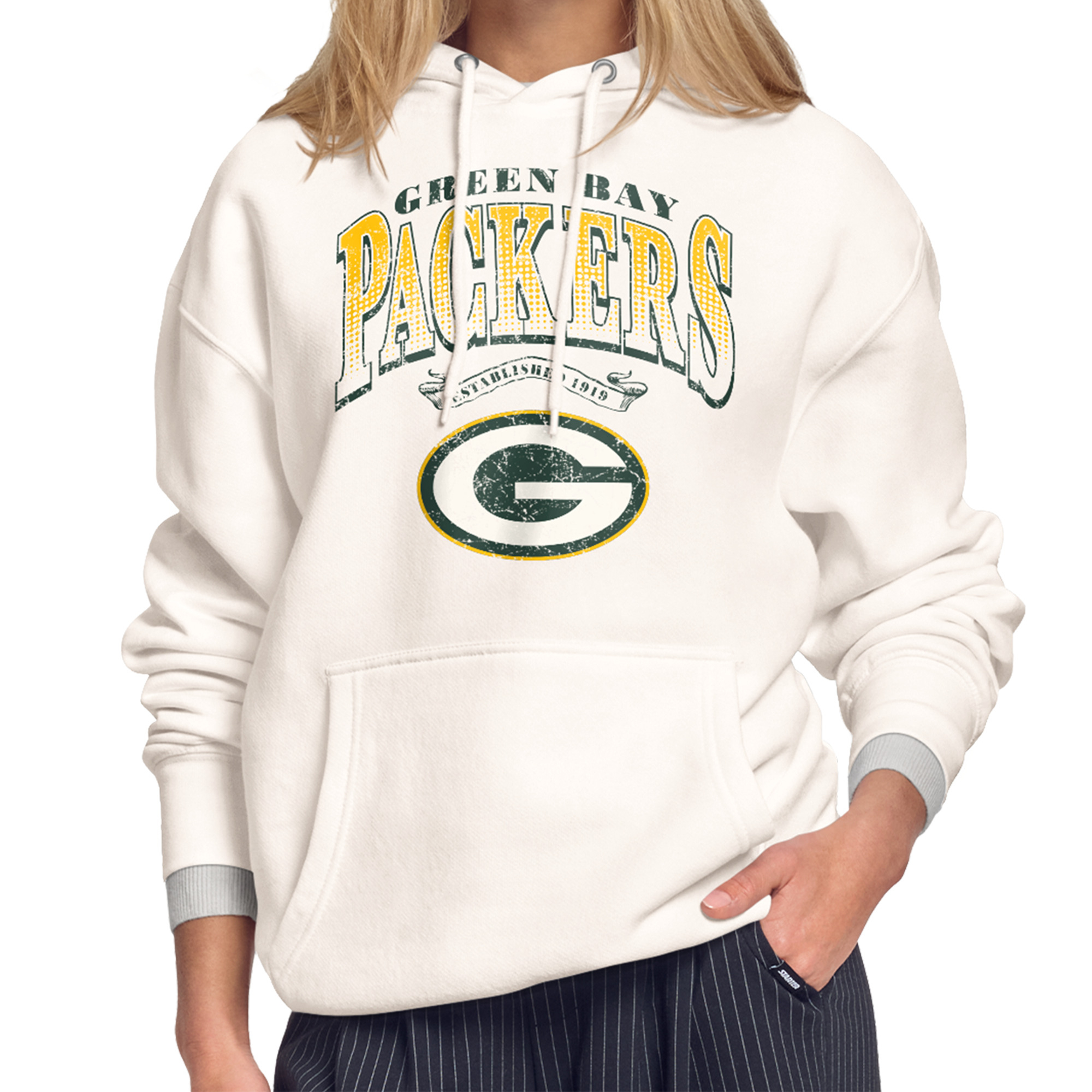 Women's Starter Cream Green Bay Packers Touchdown Legacy Fleece Hoodie