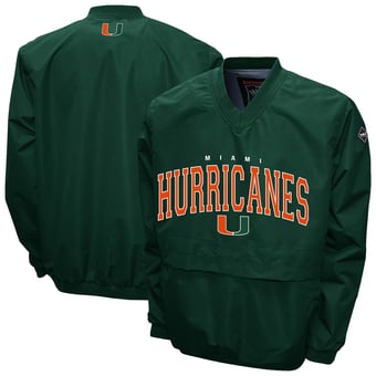 Men's Franchise Club Green Miami Hurricanes Windshell V-Neck Jacket