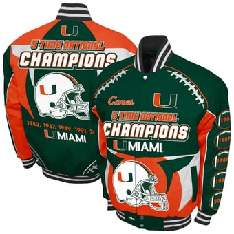 Men's Franchise Club Green Miami Hurricanes Commemorative Cotton Twill Full-Snap Jacket