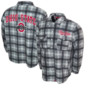 Men's Franchise Club Gray Ohio State Buckeyes Sherpa Flannel Full-Button Jacket