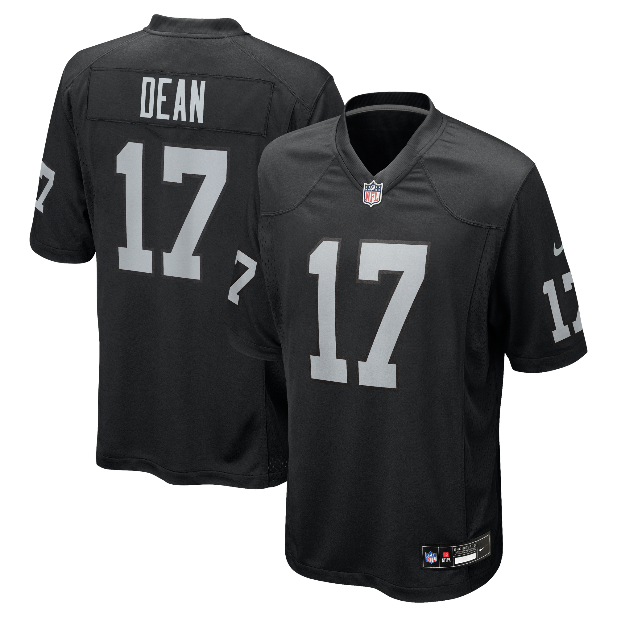 Las Vegas Raiders Maglia Gara Nike Game - Nero - Nakobe Dean - Uomo