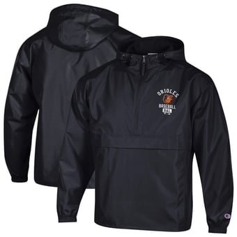 Men's Champion  Black Baltimore Orioles Packable Windbreaker Half-Zip Jacket