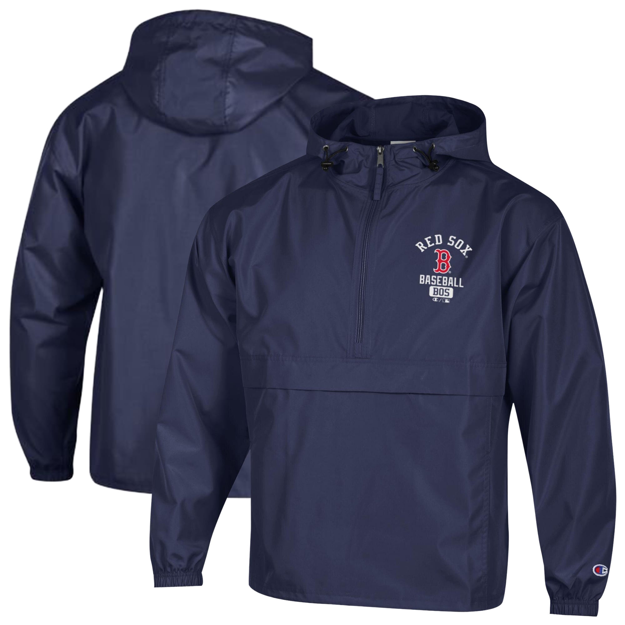 Men's Champion  Navy Boston Red Sox Packable Windbreaker Half-Zip Jacket