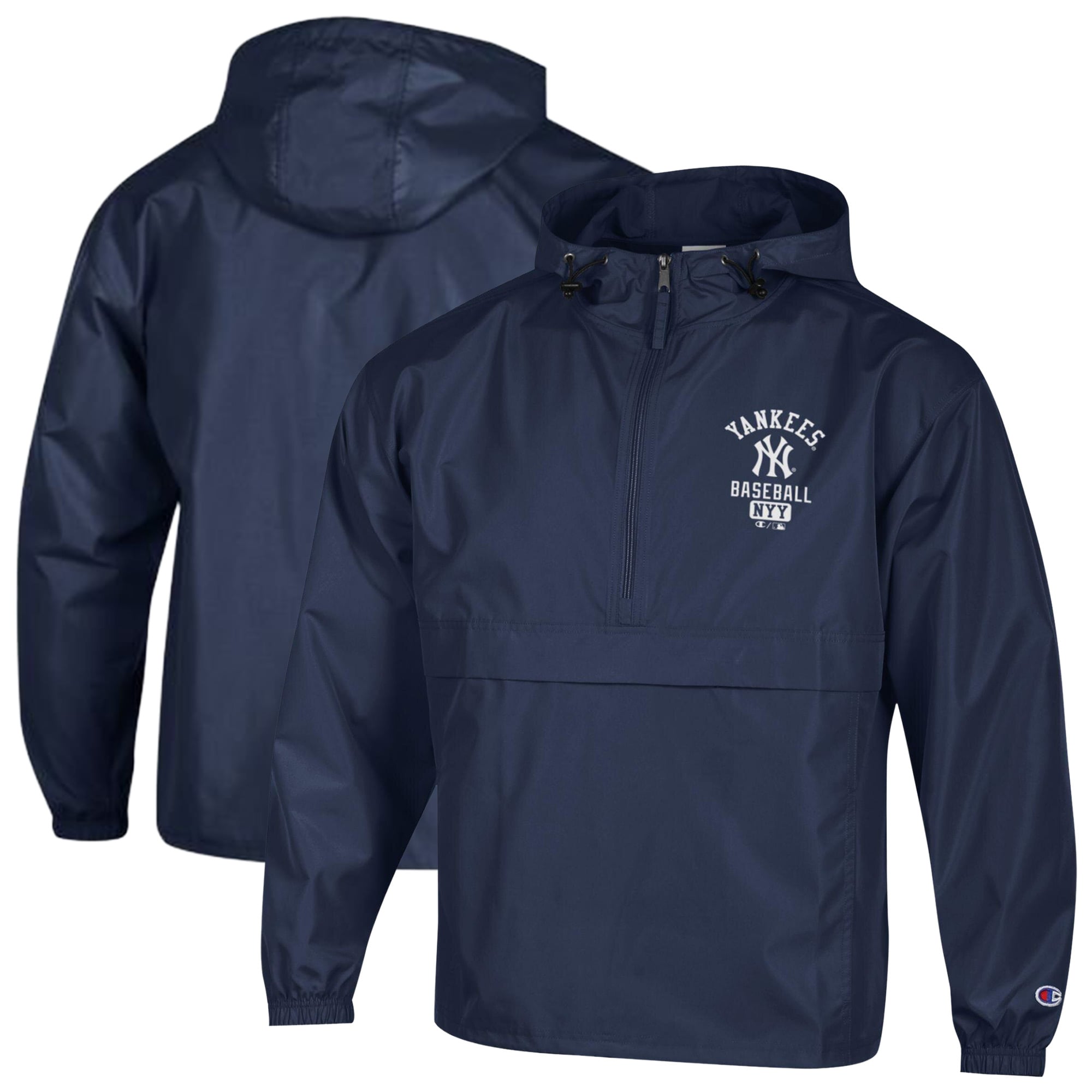 Men's Champion  Navy New York Yankees Packable Windbreaker Half-Zip Jacket