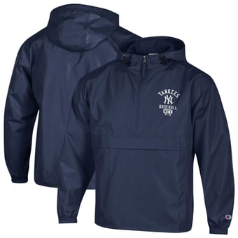 Men's Champion  Navy New York Yankees Packable Windbreaker Half-Zip Jacket