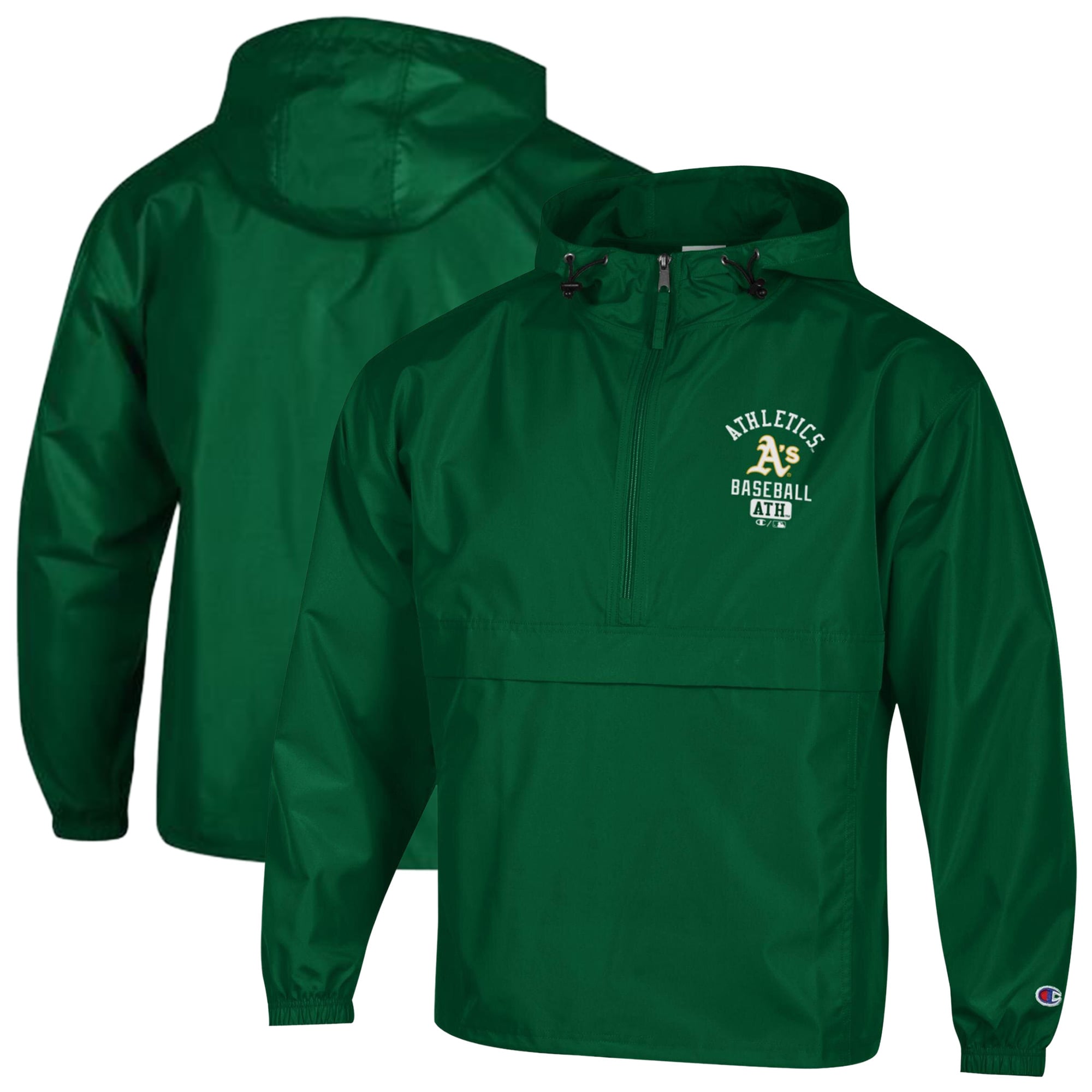 Men's Champion  Green Athletics Packable Windbreaker Half-Zip Jacket