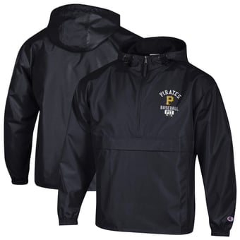 Men's Champion  Black Pittsburgh Pirates Packable Windbreaker Half-Zip Jacket