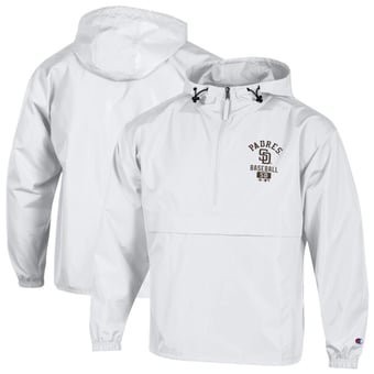 Men's Champion  White San Diego Padres Packable Windbreaker Half-Zip Jacket