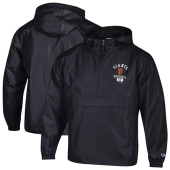 Men's Champion  Black San Francisco Giants Packable Windbreaker Half-Zip Jacket