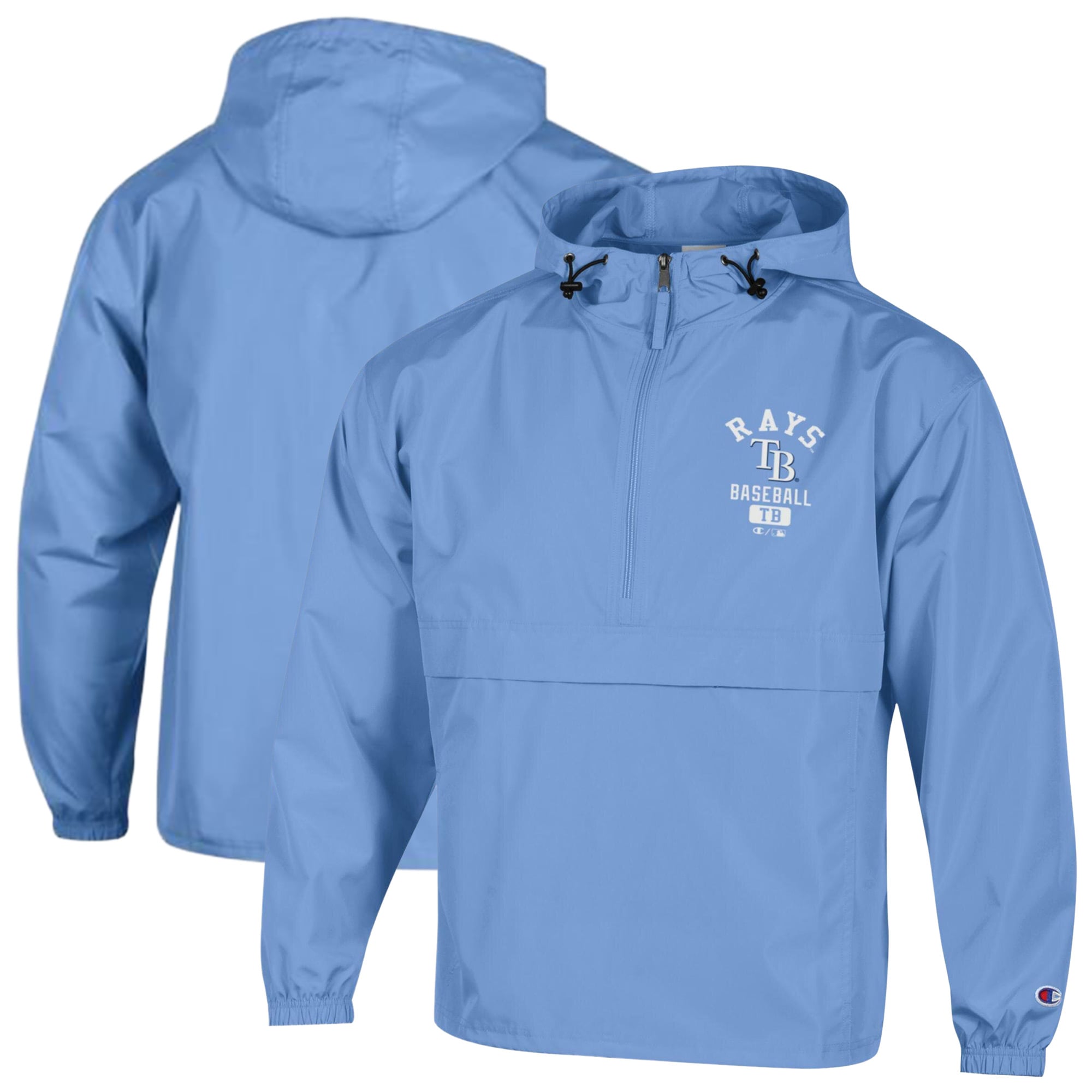 Men's Champion  Light Blue Tampa Bay Rays Packable Windbreaker Half-Zip Jacket