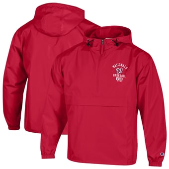 Men's Champion  Red Washington Nationals Packable Windbreaker Half-Zip Jacket
