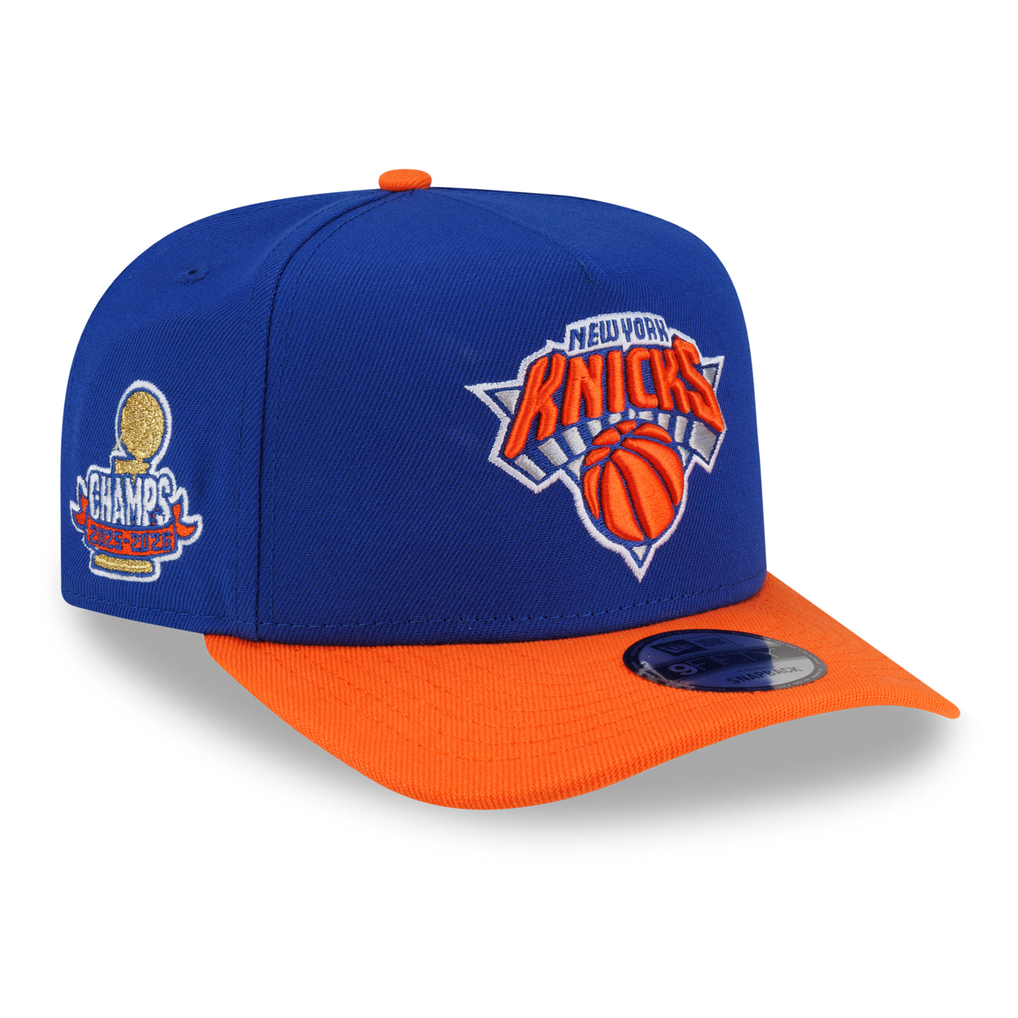 Men's New Era  Blue/Orange New York Knicks 2026 NBA Champions Side Patch 9FIFTY A-Frame Snapback Hat