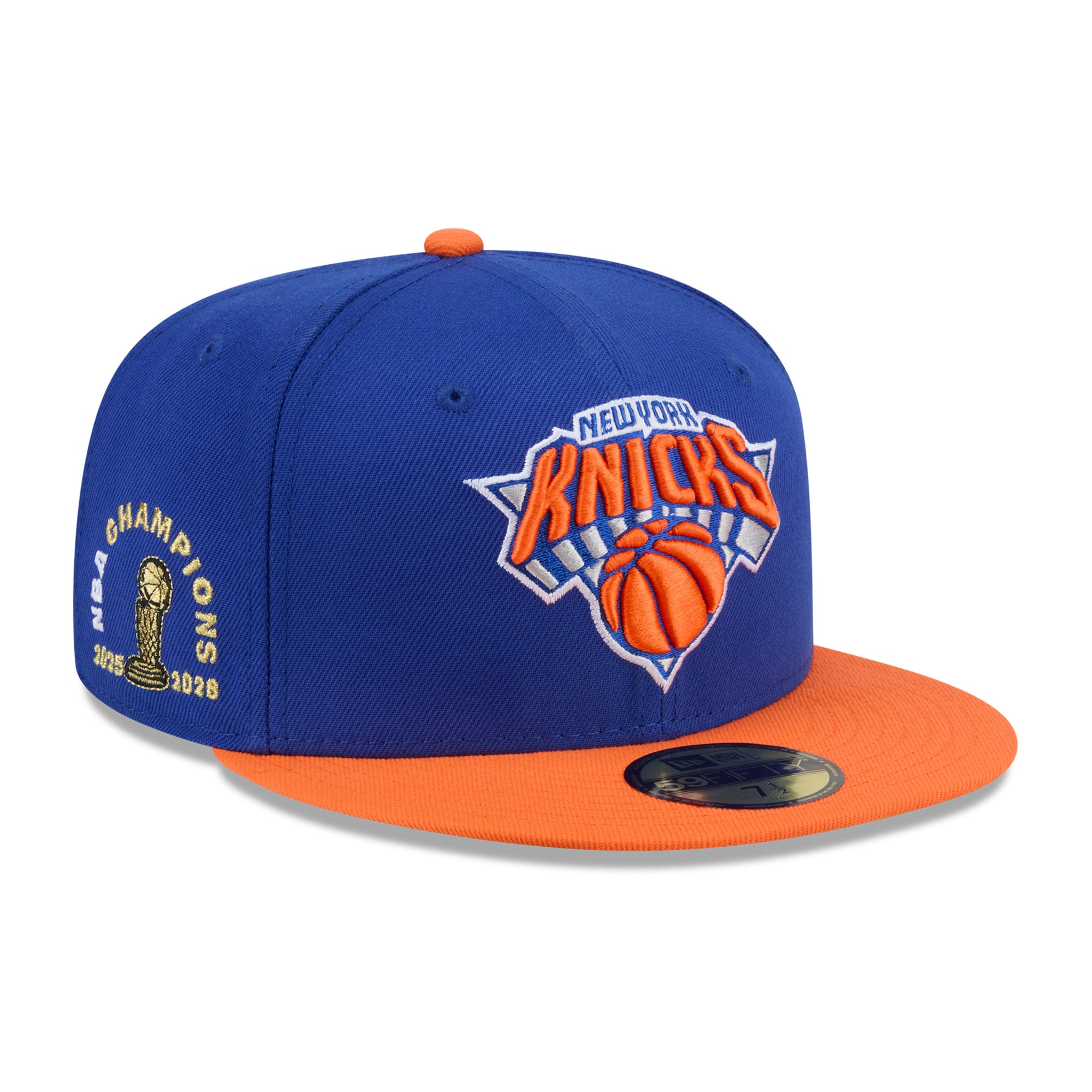 Men's New Era Blue/Orange New York Knicks 2026 NBA Champions Side Patch 59FIFTY Fitted Hat