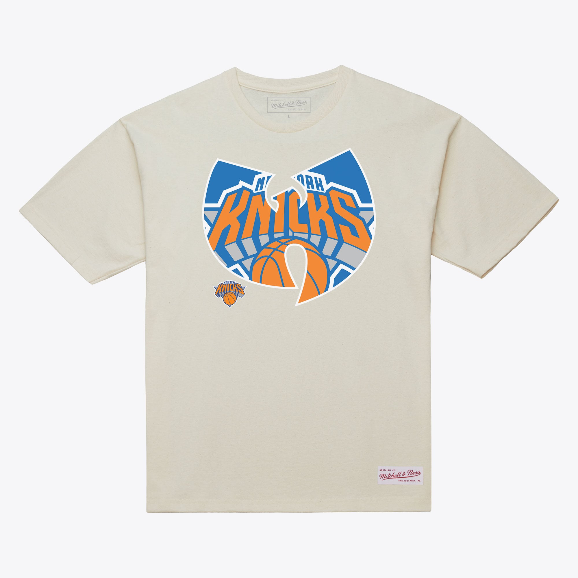 Men's Mitchell & Ness Cream New York Knicks x Wu-Tang T-Shirt