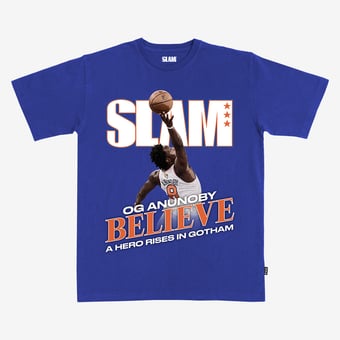 Unisex SLAM OG Anunoby Blue New York Knicks 2026 NBA Finals Game 4 Tip-In T-Shirt