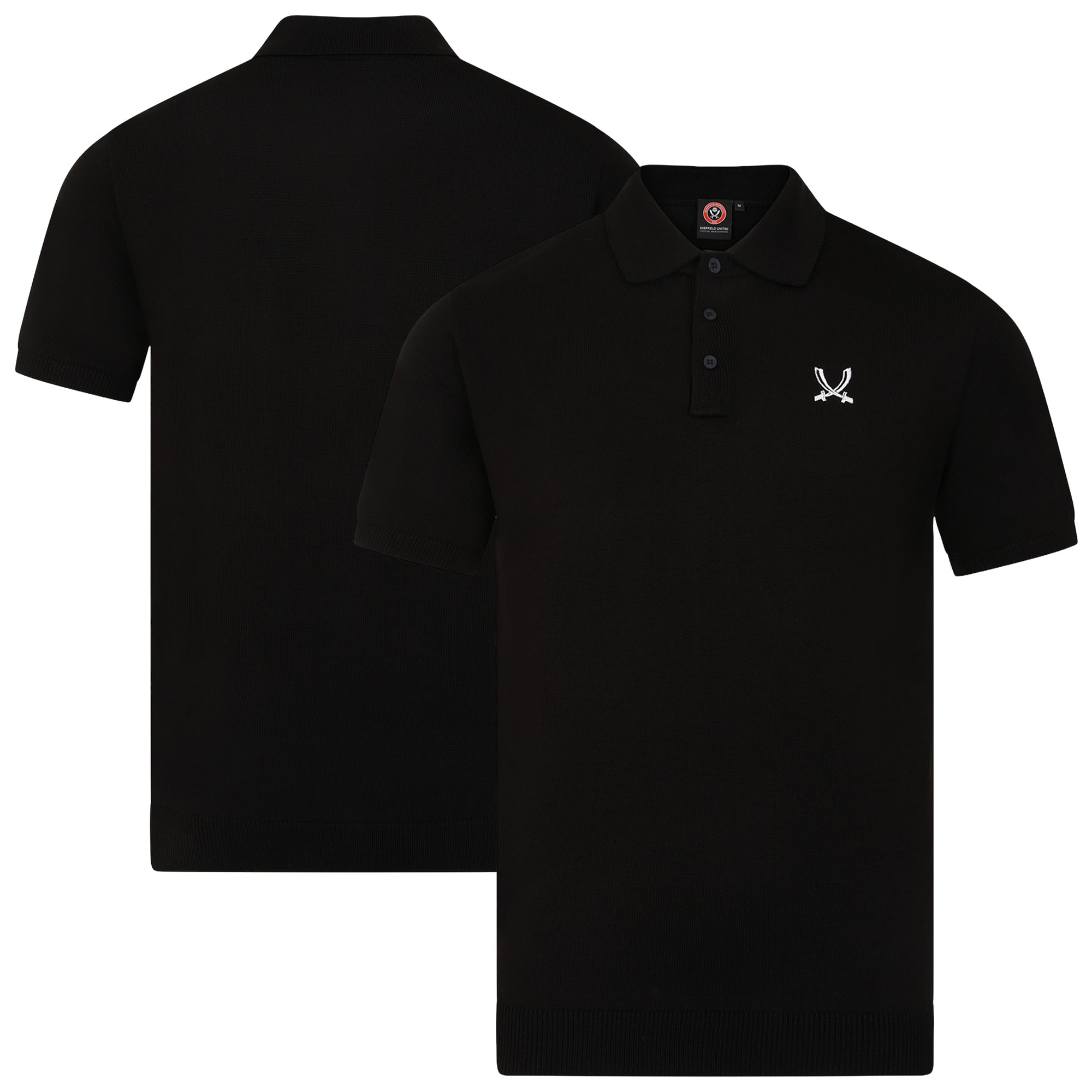 Sheffield United Essential Knit Button Polo Shirt - Black/White - Mens