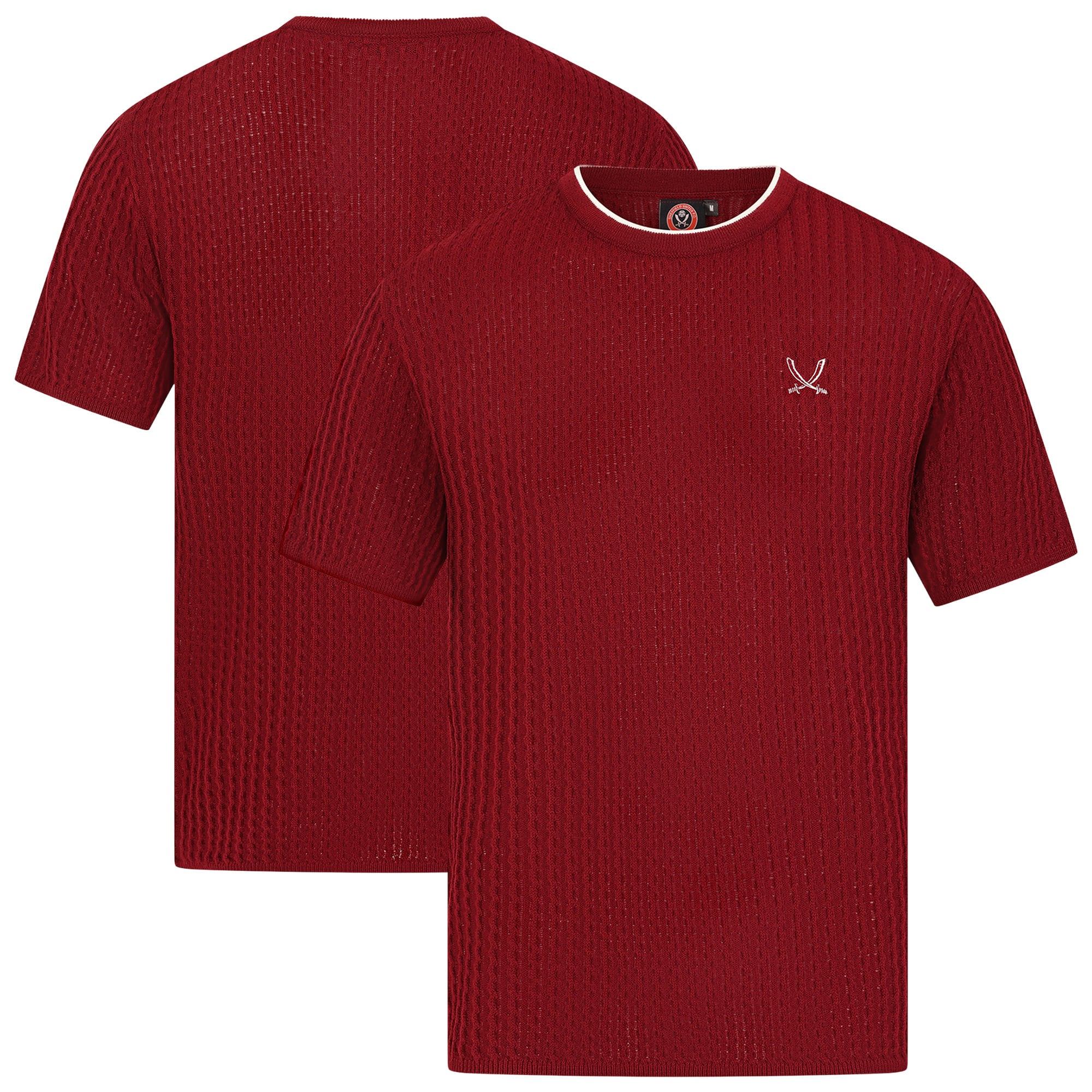 Sheffield United Cable Knit T-Shirt - Burgundy/Stone - Mens