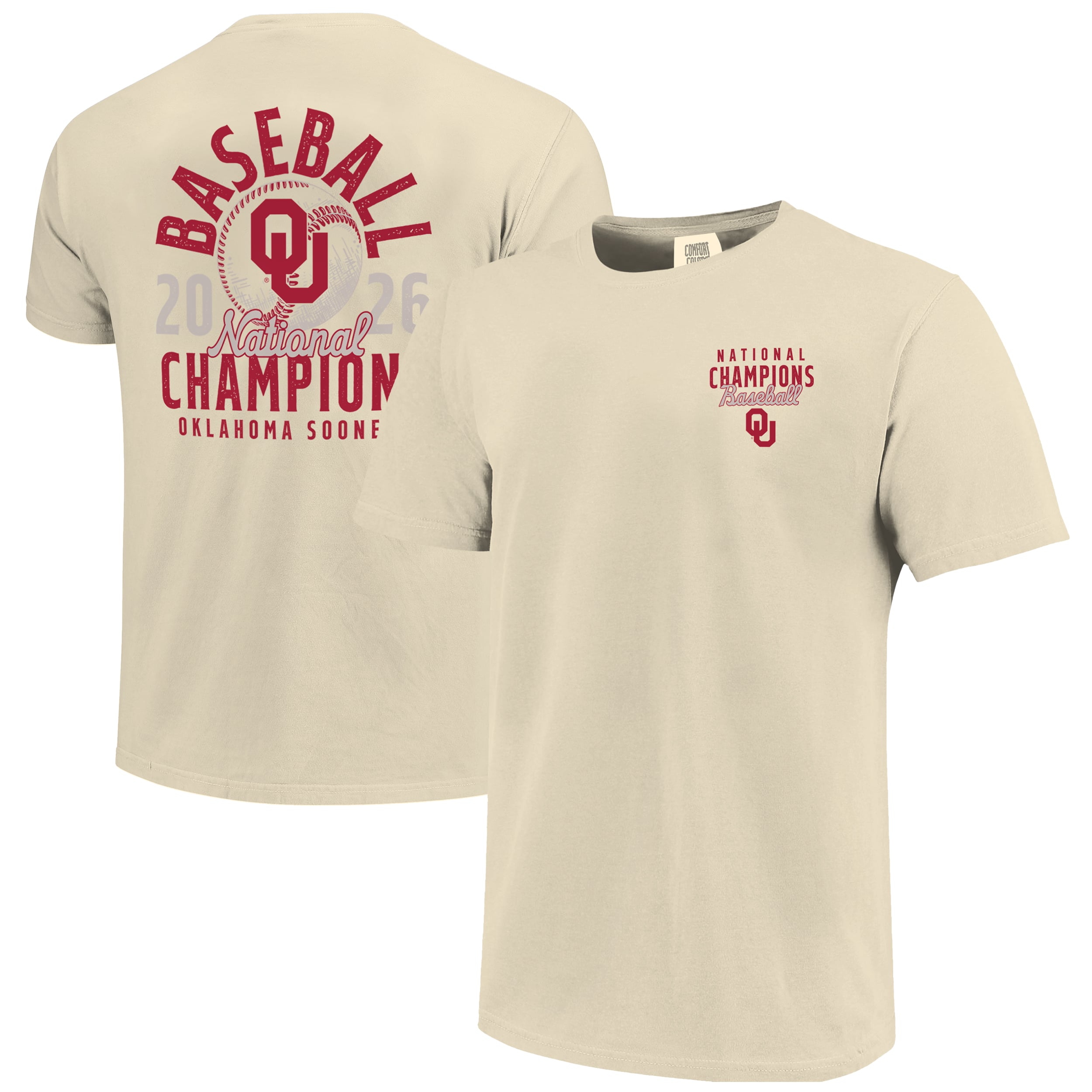Unisex Image One Cream Oklahoma Sooners 2026 NCAA Baseball Men's College World Series Champions Mascot Overlay T-Shirt